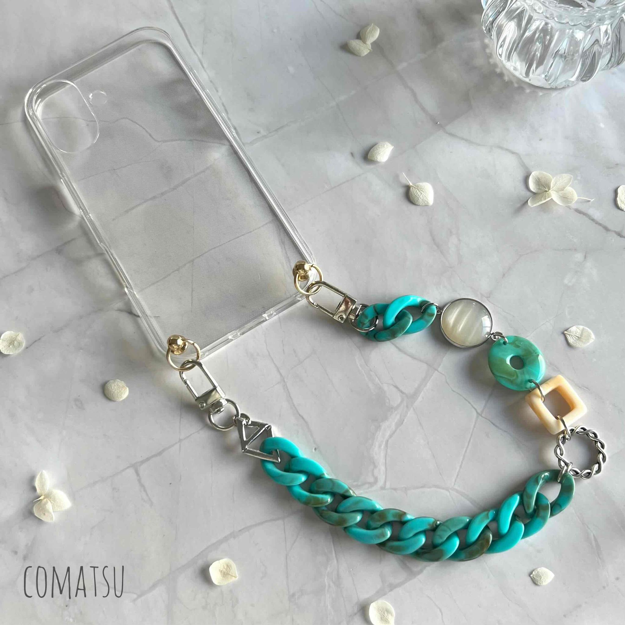 Casual Turquoise ハンドストラップ付きスマホケース 落下防止 リストストラップ スマホカバー